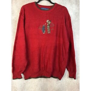 VTG Pinnacle‎ Crewneck Knit Sweater Maroon Mens Medium Embroidered Golfer